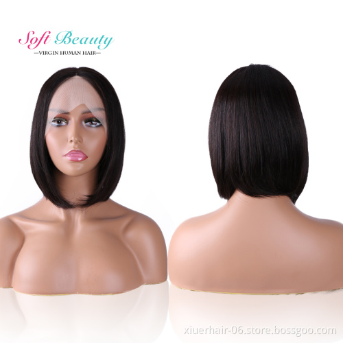 Wholesale Cheap Straight Wave Brazilian 100% Human Hair Short Bob T Palt Transparent Lace Wig Vendors